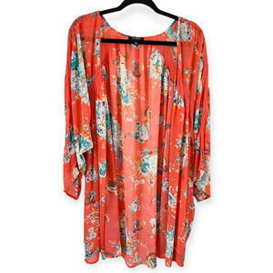 Torrid Women's Orange Paisley Floral Print Kimono Size 3XL/4XL